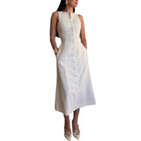 Plataz Summer New Women's Sleeveless Button Waist Temperament Fashion Dress Women HZ0628