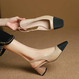 Plataz Korean Version Of The Small Side Of The Square Head Coarse Heel Women's Shoes After The Stumbling Sandals Back Empty Single Shoes Women High Quality Shoes