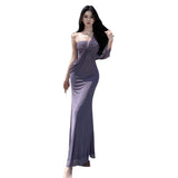 Plataz Design Pure Luster Brae-Shaped Shoulder Dress Studded Temperament Banquet Seaside Holiday Dress