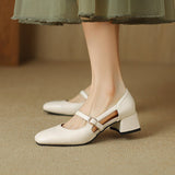 Plataz Size Size Mary Jane Shoes Hollow Coarse Sandals Women's Summer New Buckle With Heel Women's Shoes High Quality Shoes