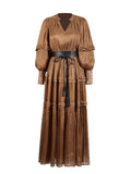 Plataz Literary And Art Retro Style Dress 2025 New Temperament Bubble Sleeve Tie To Repair The Summer Long Dress Woman
