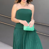 Plataz Summer New Fashion Elegant Sleeveless Breast Design 100 Rolls Solid Color Retro Long Dress