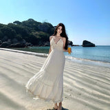 Plataz Seaside Holiday Atmosphere Feel Waist Sling Dress Women's French Heavy Industry Sexy Back A Long Dress