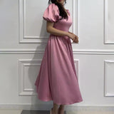 Plataz Women's Summer French Style Collar Bubble Sleeve High-Rise Body-Daughter Collared Collar