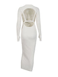Plataz Temperament Famous Wind Dress 2025 New Round Neck Chest Hollow High-End Long-Sleeved Knitted Dress