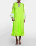 Plataz 2024 New Round-Neck Heavy Industry Nail Nails And Fur Folding Process Horn Sleeve Long Dress
