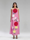 Plataz Large Flower Three-Dimensional Decoration Splicing 2025 New Solid Color Sling Skirt Loose Dress