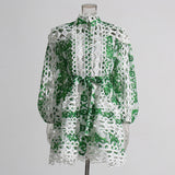 Plataz Bohemian 2025 Summer New Neck Lantern Sleeves With Hollow Print Dress Woman