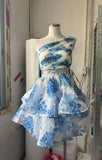 Plataz Oblique Shoulder Small Dress Holiday Wind Shoulder Pressure Folding With Hollow Print Ponbo Cake Skirt Skirt Tide