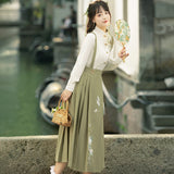 Plataz Design New Green Hanfu Women's Chinese Wind Shirt Back Skirt Two-Piece Set 8431