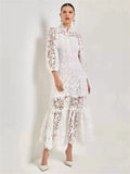 Plataz Spring And Summer Goddess Elegant Temperament Pure Color Hollow Lace Dress
