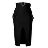 Plataz High-Waisted One-Step Skirt Tight-Lex-Force Pack Hip Belt Button Bandage Half-Dress Sexy Open Skirt