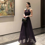 Plataz Temperament Famous Heavy Industry Birthday Annual Dress Dress Senior Purple Shoulderless Sleeveless Hanging Neck Dress Woman