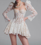 Plataz 2025 New Vietnamese Small Design Fairy Sexy Short Dress Wrapped In Tective Trumpet Sleeves HZ0628