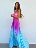 Plataz New Summer Gradient Hanging Neck Fold Fashion Dress Ladies Beach Holiday Dress