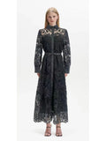 Plataz 2024 Australian Fashion Elegant Collar Lantern Sleeve With Belt Embroidered Air Dress Dress
