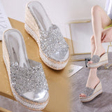 Plataz High Water Drill Slope In The Pine Shoes And The Summer Cool Slippers Waterproof Table Weaving High Heels Wear Thick Bottom Slippers High Quality Shoes