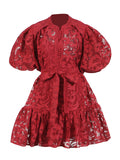 Plataz Round-Neck Dress 2025 New T-Bubble Sleeve Single-Button Vacation Leisure Belt With Sling Dress