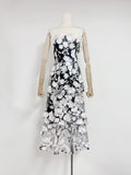 Plataz New Flower Three-Dimensional Decoration Solid Color Tarnish Sleeveless Long Dress Woman