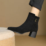 Plataz French Coarse And Small Short Boots Women's Autumn New Pointed Velvet Knight Boots Single Boots With Large Size Women's Boots High Quality Shoes