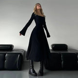 Plataz Summer 2025 New Temperament Elegant Long Sleeve Tie Strap A Swing Dress Girl DJPT