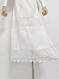 Plataz Australian Round Neck Lantern Sleeve Short Sleeve Water-Soluble Lace Splicing Holiday Style Temperament White Dress Dress