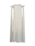 Plataz 2025 New One-Word Three-Dimensional Flowers Splicing Shoulder Sexy Long Folding Long Folded Skirt Woman
