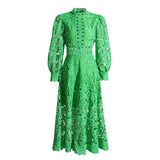 Plataz Temperament Elegant Lace Dress 2025 Summer New Bubble Sleeve Long Sleeve Embroidered Dress Woman
