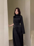 Plataz 2024 New Court Feng Sleeve Dress With Half-High Collar Long-Sleeved Dress
