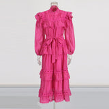 Plataz Dream Collar Wood Ear Folding Single Row Buckle Dress 2025 New Women's Summer Long Sleeves Pure Color Dress Dress Girl