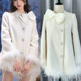 Plataz Temperament High-End Cloaked Round Collar Pearl Bow 50 Wool Double-Sided Hair Coat Coat Winter