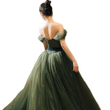 Plataz Evening Dress 2025 Summer New Green One-Word Shoulder Fairy Masturity Host Dress