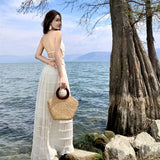 Plataz Dress Niche Design Hanging Neck Sling Sling Vest Holiday Wrinkled Half-Dress Suit