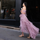 Plataz Summer New Net Red With The Same Purple Bare Back Strap Irregular Dress Seaside Vacation Sling Skirt