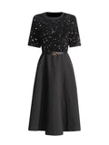 Plataz Elegant Wind 2025 Summer New Heavy Industry Embroidery Beads Design Fake Two Waist Dress Dress Dress