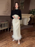 Plataz Temperament Famous Heben Wind Pearl Collar High-End Feeling Repair Wool Dress