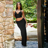 Plataz Summer 2025 New Two-Piece Suit In Temperament Metal Decoration Hanging Neck Skirt Suit Woman DJPT