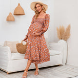 Plataz 2025 New Spring Pregnant Woman Chiffon Dress Small Broken Floral Dress Maternity