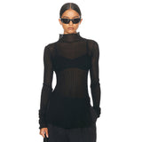Plataz Women's Ultra-Thin Perspective Knitting High-Neck Long Sleeve Open Coat DJPT