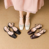 Plataz Size Women's Shoes Wrapped Head Thick Heel One-Word Sandals Women 2025 Summer New Low Heel Women's Shoes High Quality Shoes