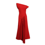 Plataz Elegant Retro Style Dress 2025 Summer New Slanted Shoulder Irregular Temperament Dress Dress Woman