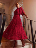 Plataz Spring And Summer Embroidery Hollow Round Horn Short Top + Holiday Water-Soluble Lace Skirt Dress Suit