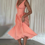 Plataz Women's Summer Vneck Sleeveless High-Rise Slimming Dress Holiday Dress