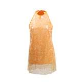 Plataz Barbie Wind Hanging Neck Sleeveless Sleeve Squin Mini Dress 2025 New Women's Summer Waist Solid Color Dress Woman