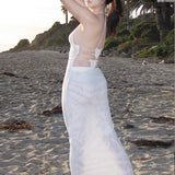 Plataz Girl Sexy Temperament Butterfly Sling Dress Fashionable Holiday Style Splicing Big Bare Back Hanging Neck V Collar Bag Buttice Skirt