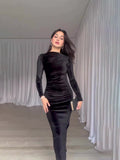 Plataz Aristocratic Velvet Body Sexy Waist Irregular Dress Dress Dress Woman