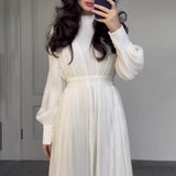Plataz And Intellectual French-Style Collar Simple Fashion Lantern Sleeve Long Sleeve High-Waisted Long-Rise Skirt