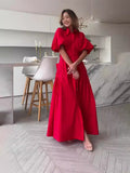 Plataz Summer New Fashion Simple Temperament Cardigan Pure Color Elegant Dress