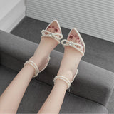 Plataz High Heels 2025 Spring Tip Sweet Bow Summer Water Drill Transparent Women's Pearl Sandals High Quality Shoes