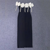 Plataz One-Word Shoulder Bow Tuxedo Diamond Bandage Croak Party Long Dress Dress Skirt
